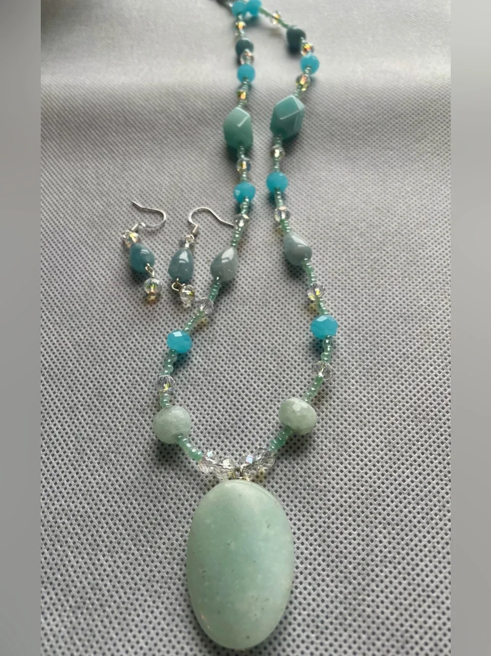 Handmade Mint Green Bead Necklace and Earring Set